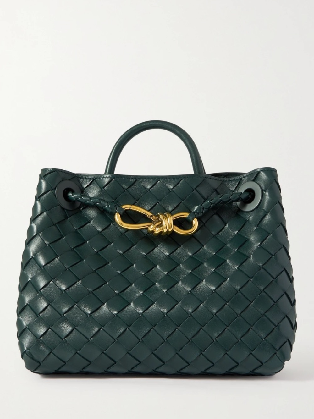 Dark Green Faux Leather Handle Bag with Gold Knot